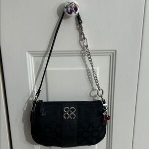 Coach Vintage Black Small Shoulder Bag with Silver Chain and Cherry Charm